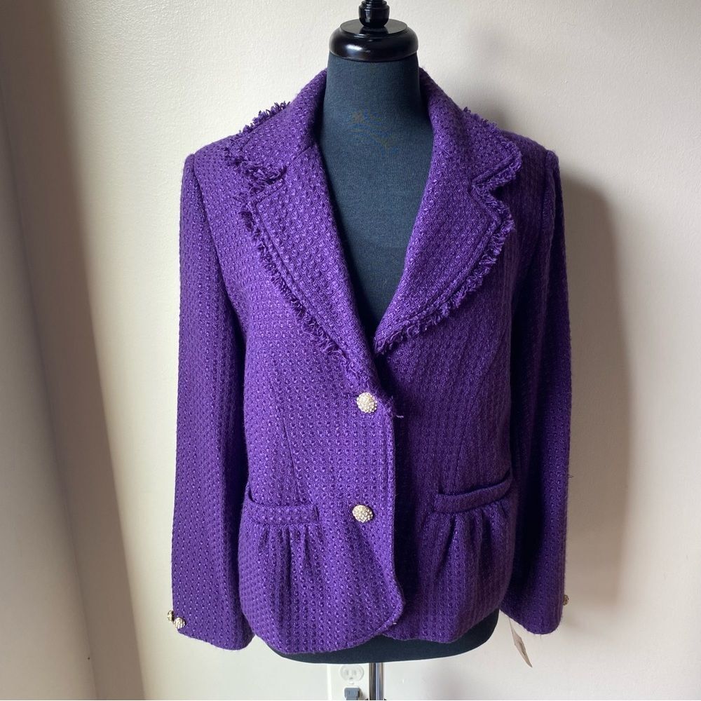 ANDREA VICCARO Blazer Purple Wool Blend Women's Vintage Career Rhinestone NWT